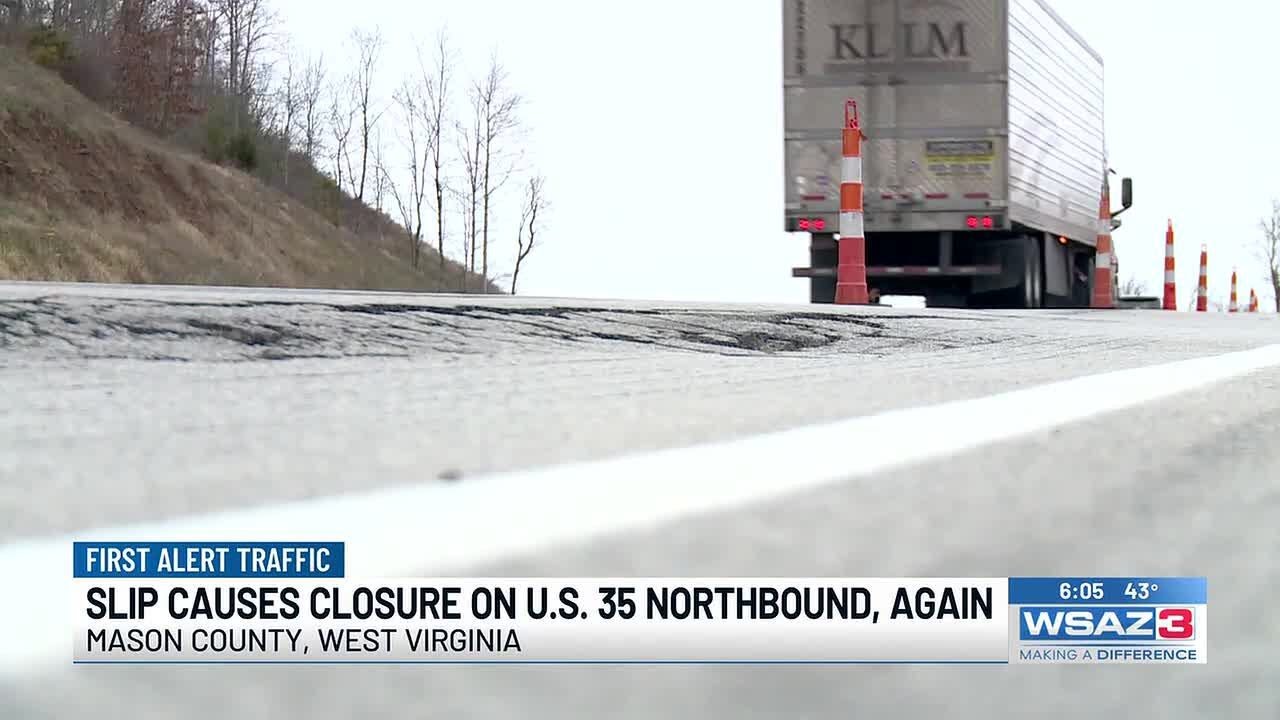Road slip causes lane closure on U.S. 35 for second time - YouTube