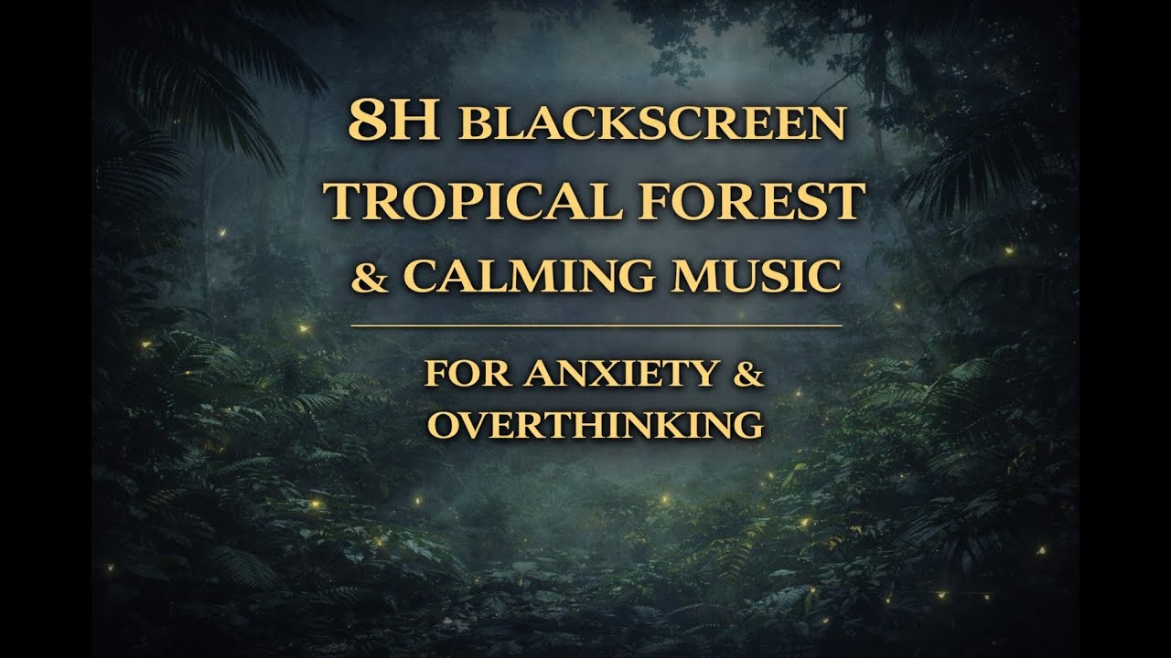 8H Black Screen Tropical Forest & Calming music for anxiety and overthinking