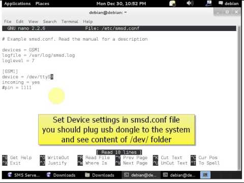 send sms using smstools 3 and usb dongle  in debian linux