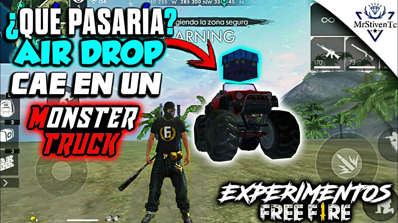 ¿QUÉ SUCEDE SI UN AIRDROP CAE ENCIMA DE UN MONSTER TRUCK? -EXPERIMENTOS- ●FREE FIRE● gun games for kids