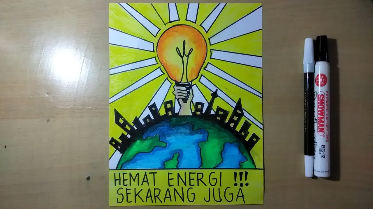 Cara membuat  poster hemat energi simple  YouTube