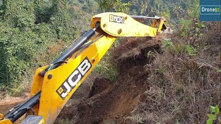 JCB Backhoe Loader-Hilly Farm Road Construction-Steep Hill