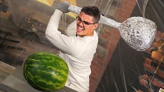 Giant Aluminum Foil Hammer Vs. Fruit