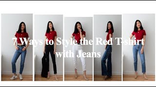 red top and jeans outfit