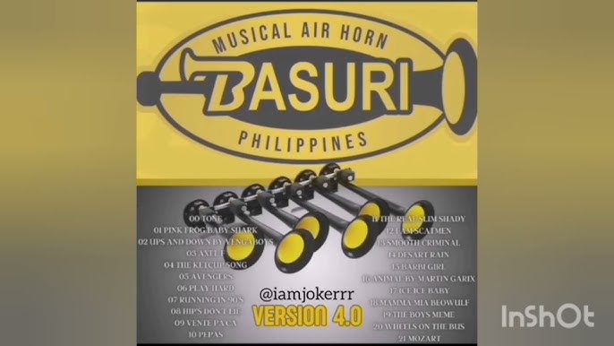 12V - Basuri® Baby Shark Musik-Lufthorn schwarz inkl. Wolo Tornado (11L)  und Einbausatz - 11, 19 oder 31 Melodien