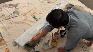 Abstract landscape painting: full process on a long canvas
