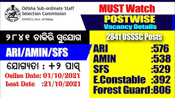 2841 ARI AMIN SFS Forest Guard Category wise vacancy details OSSSC Ari amin recruitment 2021 details