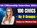 Uscis official 100 civics test questions and answers by 9 groups for u s  citizenship interview 2024