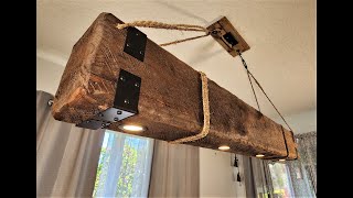 Handcrafted Rustic Barn Beam Hanging Chandelier Lamp Light Handmade Distressed Wood Farmhouse Lodge