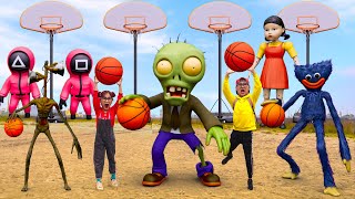 Scary Teacher 3D in real life VS Squid Games basketball Challenge : Siren Head, Zombie, huggy wuggy
