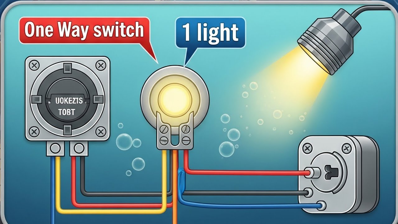 To install and connect the following lighting circuits on board.One way switch, one light and socket