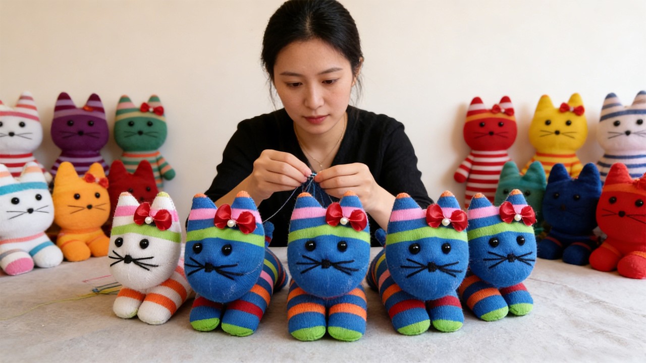 Гениально! Любой может сделать этих простых и милых кошек из носков.