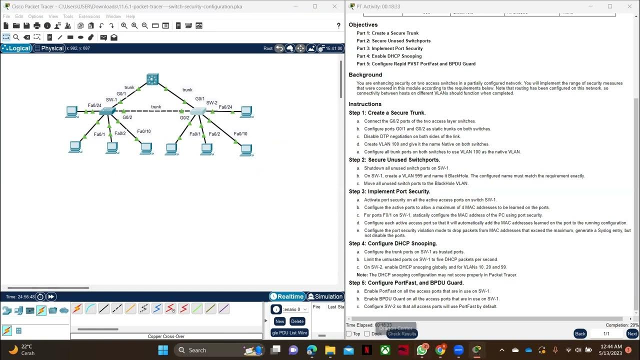 11 6 1 packet tracer switch security configuration youtube