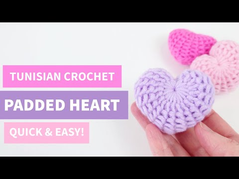 Easy Tunisian Crochet Padded Heart ♡ How to Crochet a Heart for Beginners ♡ Cute Mini Heart Tutorial