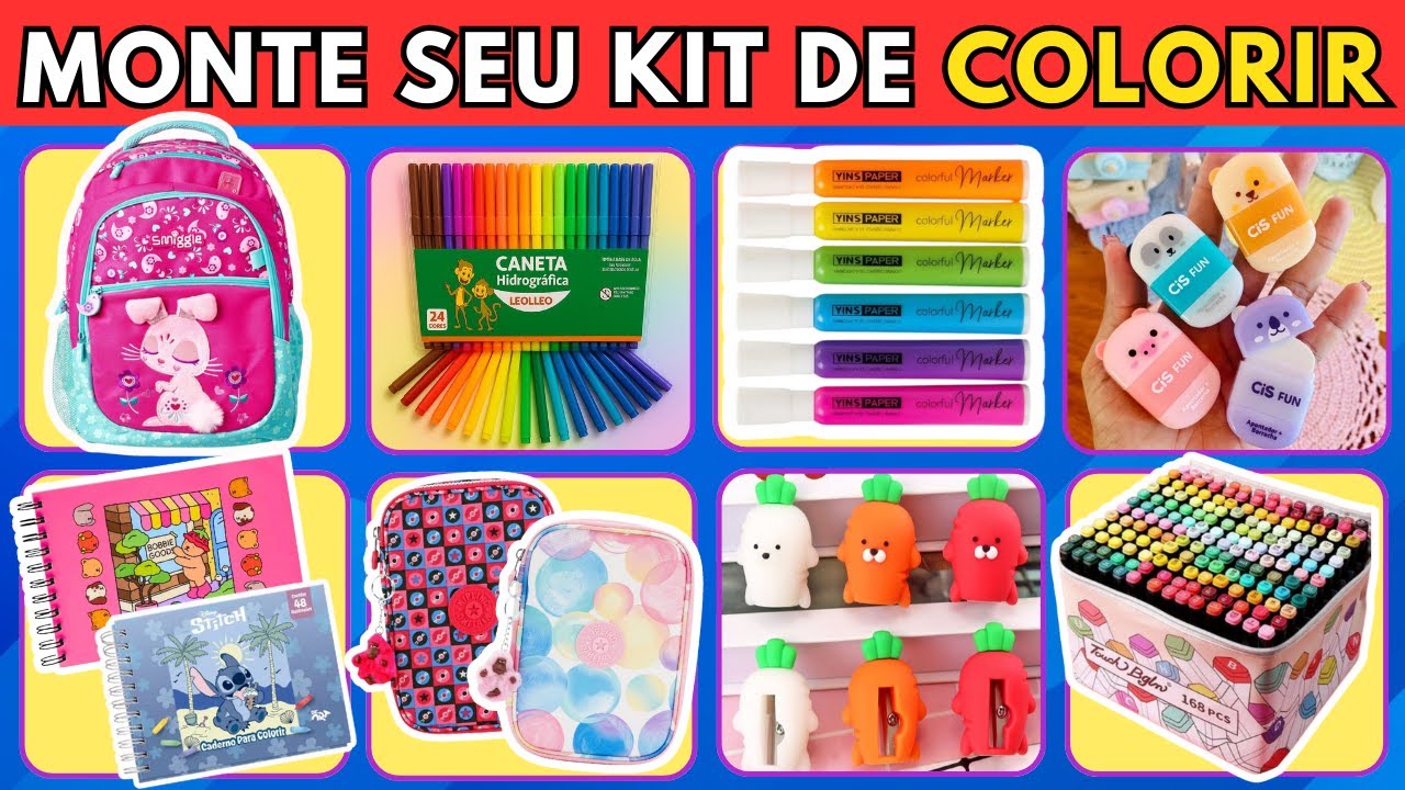 Monte o Kit de Colorir dos Seus Sonhos | Quiz de Material Escolar