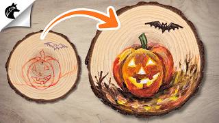 How to Paint a Halloween Pumpkin on Wood Slice - Step by Step