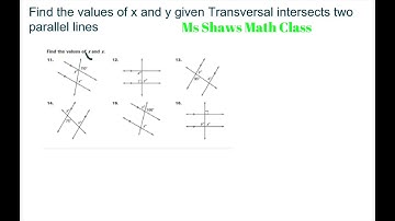 Find the value of x and y given Transversal intersects two parallel lines
