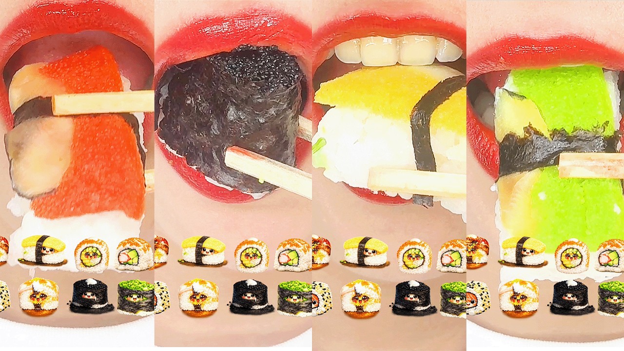 asmr Emoji Salmon Sashimi🍣SUSHI 초밥 먹방 Soft Eating Sound 寿司食べる音