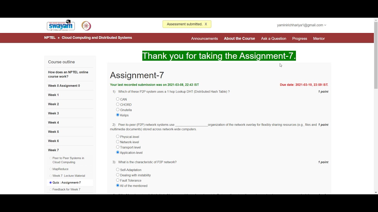 cloud computing and distributed system | NPTEL | week 7 | assignment 7 ...
