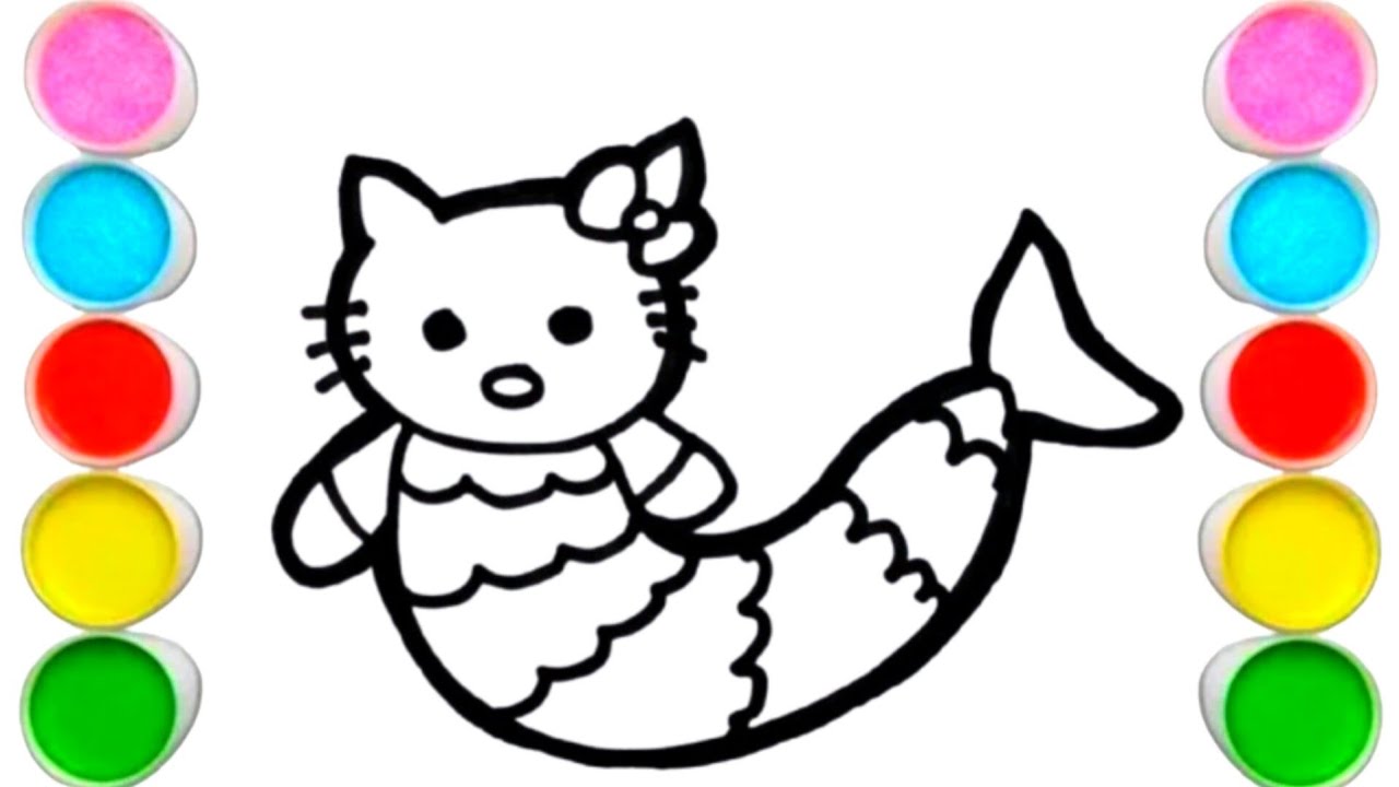 Hello Kitty Mermaid🧜‍♀️Drawing, Colouring for Kids and Toddlers ...