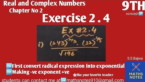 9th maths chapter No 2 | Ex#2.4 Q#1(i) | use laws of exponents to simplify | 9th maths ch#2