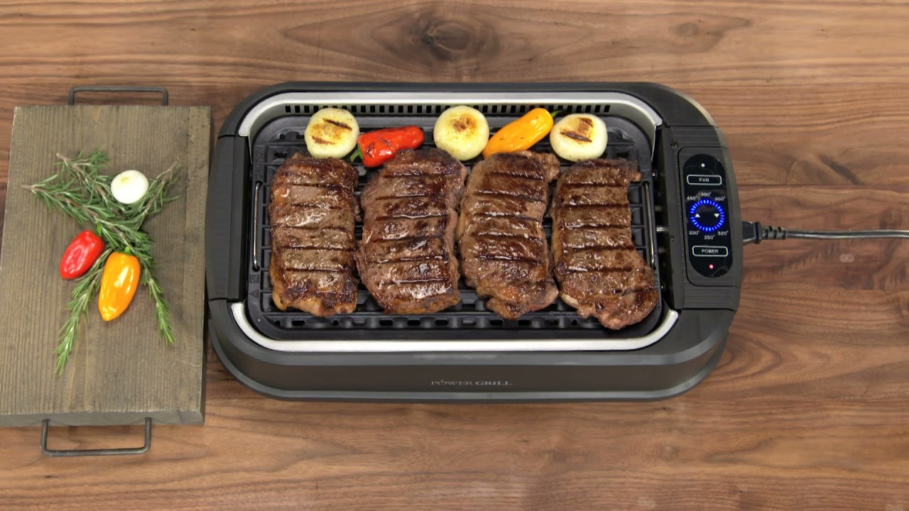 PowerXL Smokeless Grill Plus with Tempered Glass Lid and Turbo Speed Smoke  Extractor Technology 