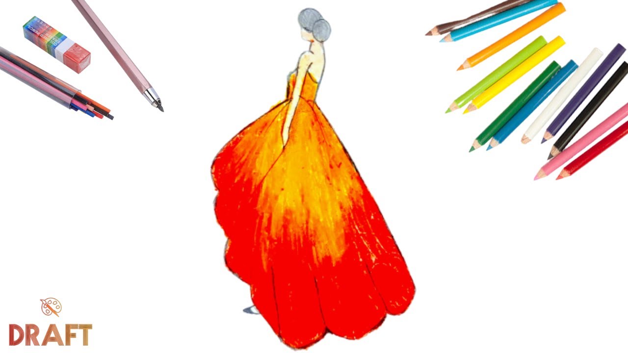 Girl (Orange dress) Step By Step drawing Tutorial for beginners