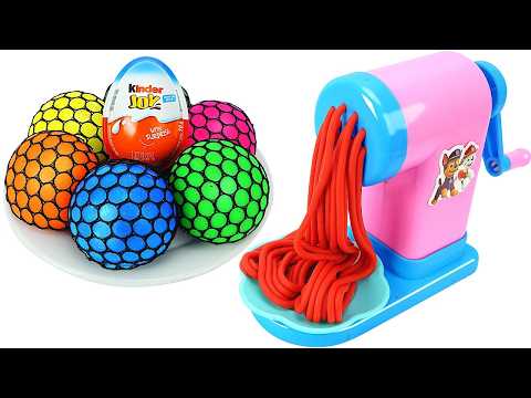 Satisfying Video l How to make Rainbow Noodles with Elsa Frozen Mesh Stress Balls Cutting ASMR