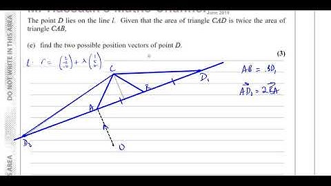 WMA02/01 Edexcel IAL C34 JUNE 2019 Q12 d e Vectors - Applications - Area of Triangles