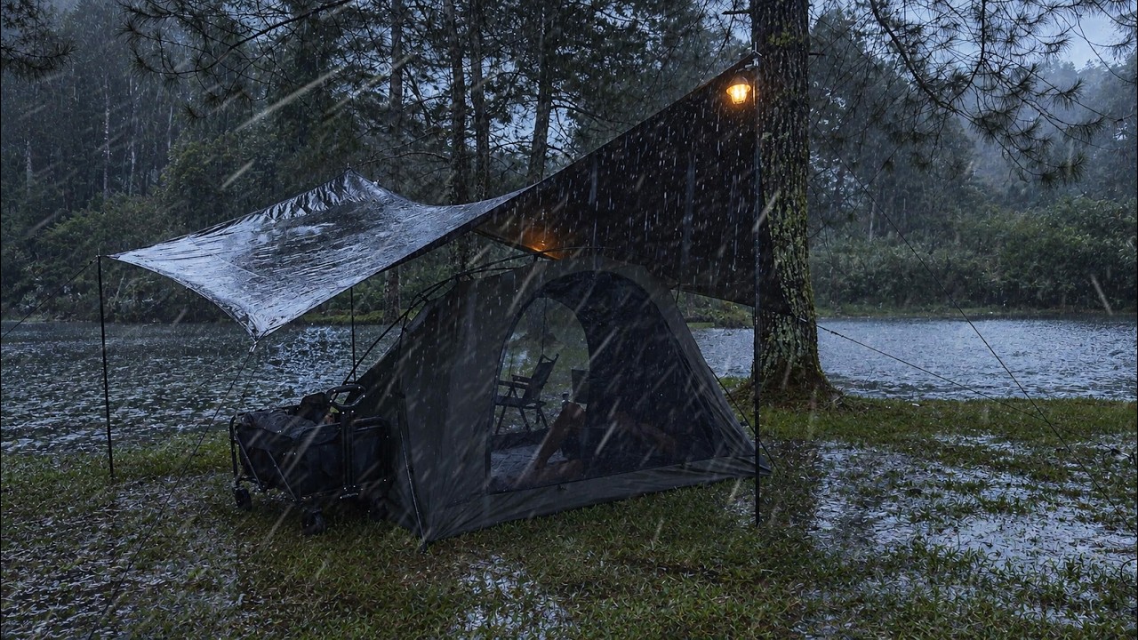 Amazing Camping in Heavy Rain - Solo Camping and Relaxing In Rainforest ...