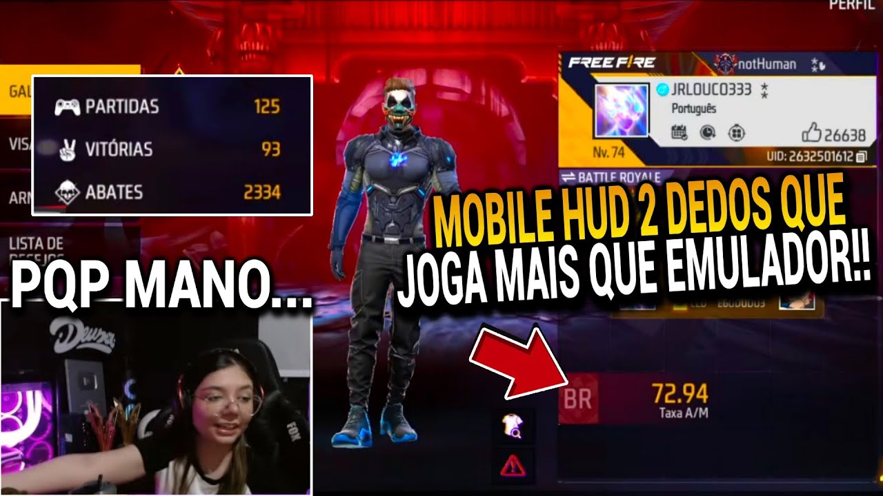 DEUSA FICOU ASSUSTADA AO VER O KD DO MOBILE HUD 2 DEDOS QUE FEZ 85 K1LLS NA GUERRA DE GUILDAS