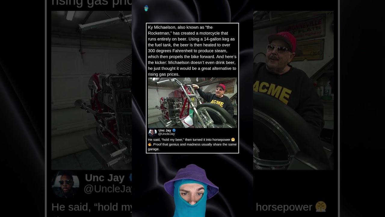 Ky Michaelson, also known as "the Rocketman," has created a motorcycle that runs entirely on beer.