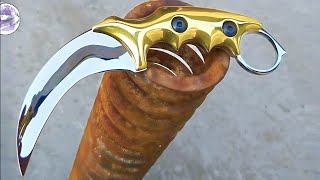 Turning a Rusty Coil SPRING into a Mirror but Razor Sharp KARAMBIT #Turning