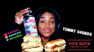 ASMR Five Guys Triple Bacon Cheeseburger loaded with Everything