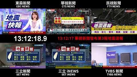 【各台比较｜2021年宜兰地震】2021-10-24 13:11 M6.5 台湾地震速报盖台画面比较 （最大震度 4级）Taiwan Earthquake Warning Comparison - 天天要闻