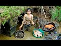 Happy day with monkey harvesting fish  snail at the farm go to market sell  cooking  country life