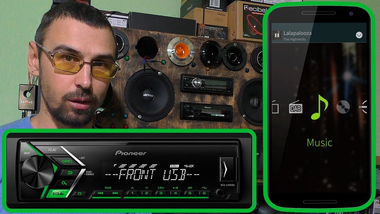 магнитола Pioneer MVH-S100UBG распаковка, обзор, настройка, сопряжение ...