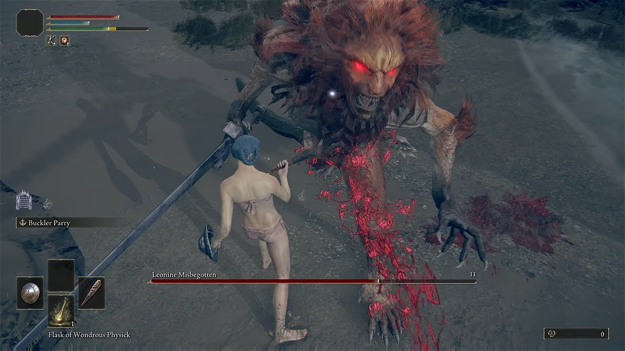 Leonine Misbegotten - RL1 solo, [no damage] (parry) - Elden Ring