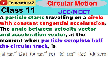 A particle starts travelling on a circle with constant tangential acceleration. The angle between ve