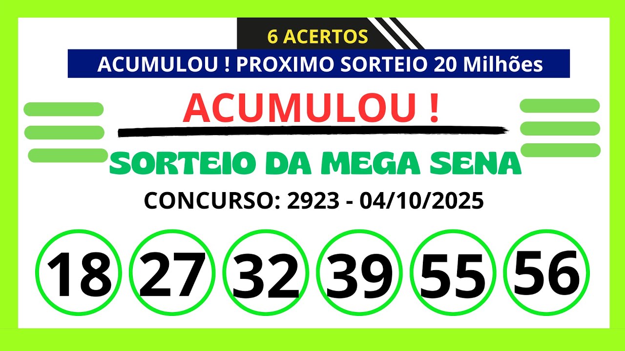 🍀Mega Sena | Concurso 2923 - 04/10/2025