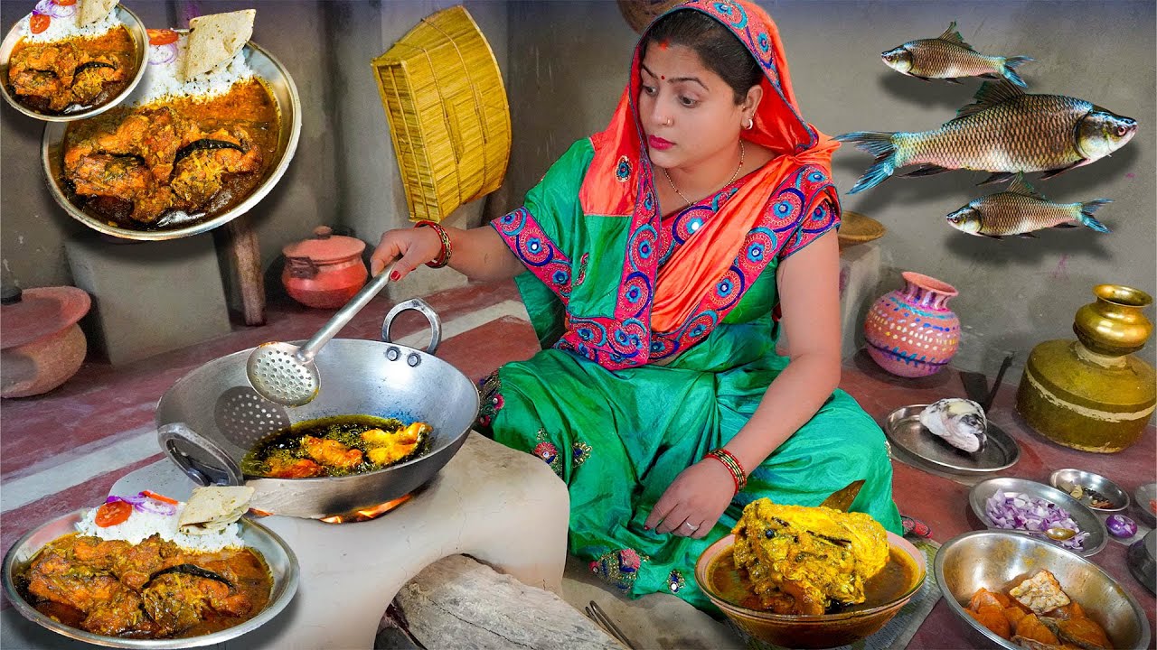 गाँव की रसोई में बनी Rohu Fish Curry | Traditional Indian Fish Curry 🔥