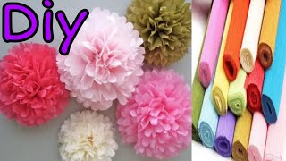 عمل ورده سهله جدا بورق الكوريشه في دقيقه ... pom pom flower with crepe paper