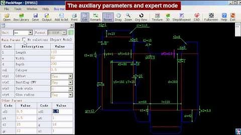 Packmage CAD auxiliary parameters and expert mode instruction