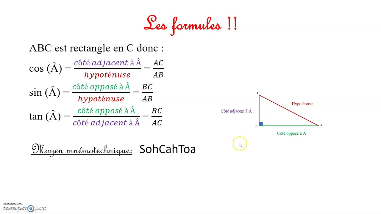 Trigonométrie dans le triangle rectangle - YouTube