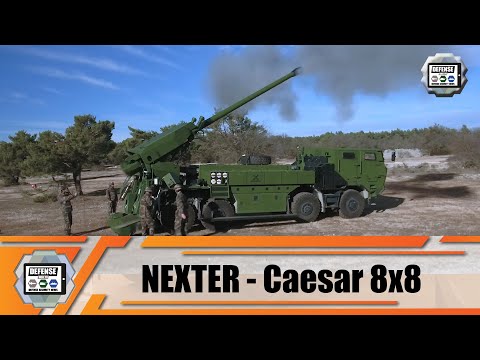 8x8 wheeled self-propelled howitzer 155m CAESAR Nexter Systems truck with artillery systems France