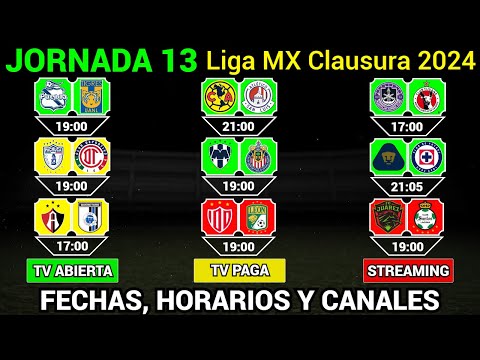 FECHAS, HORARIOS y CANALES CONFIRMADOS para los PARTIDOS de la JORNADA 13 Liga MX CLAUSURA 2024 @Dani_Fut