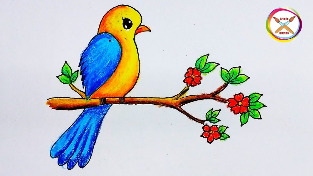 Beautiful bird 🐦 drawing sitting on the tree || Muskan drawing and art ||  - YouTube