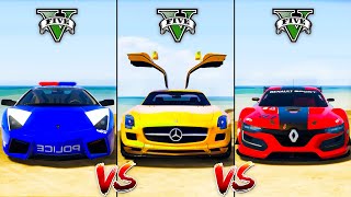 Police Lamborghini Reventon vs Mercedes SLS vs Renault Sport RS -GTA 5 Mods Which super car is best?