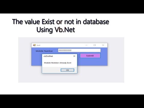 Part: 9 The value  Exist or not in Database using Vb.Net
