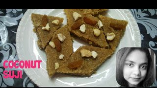 Coconut Suji Halwa  Recipe in Bengali | Coconut Semolina Halwa | Suji Coconut Barfi | Bhinna Ruchi